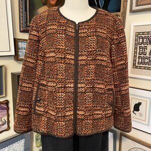 Talbots Womens Orange & Brown Wool Blend Petite Tweed Zip Jacket Size 22WP